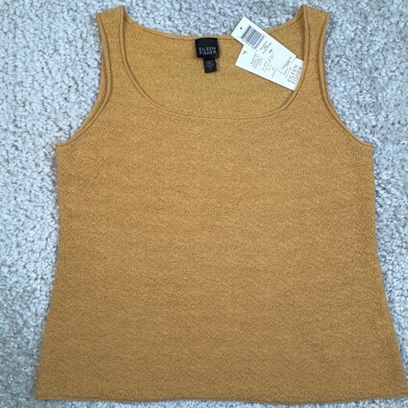 NEW Eileen Fisher Washable Wool Crepe Tank Roll Square Neck Mustard Yellow Small - Picture 1 of 9